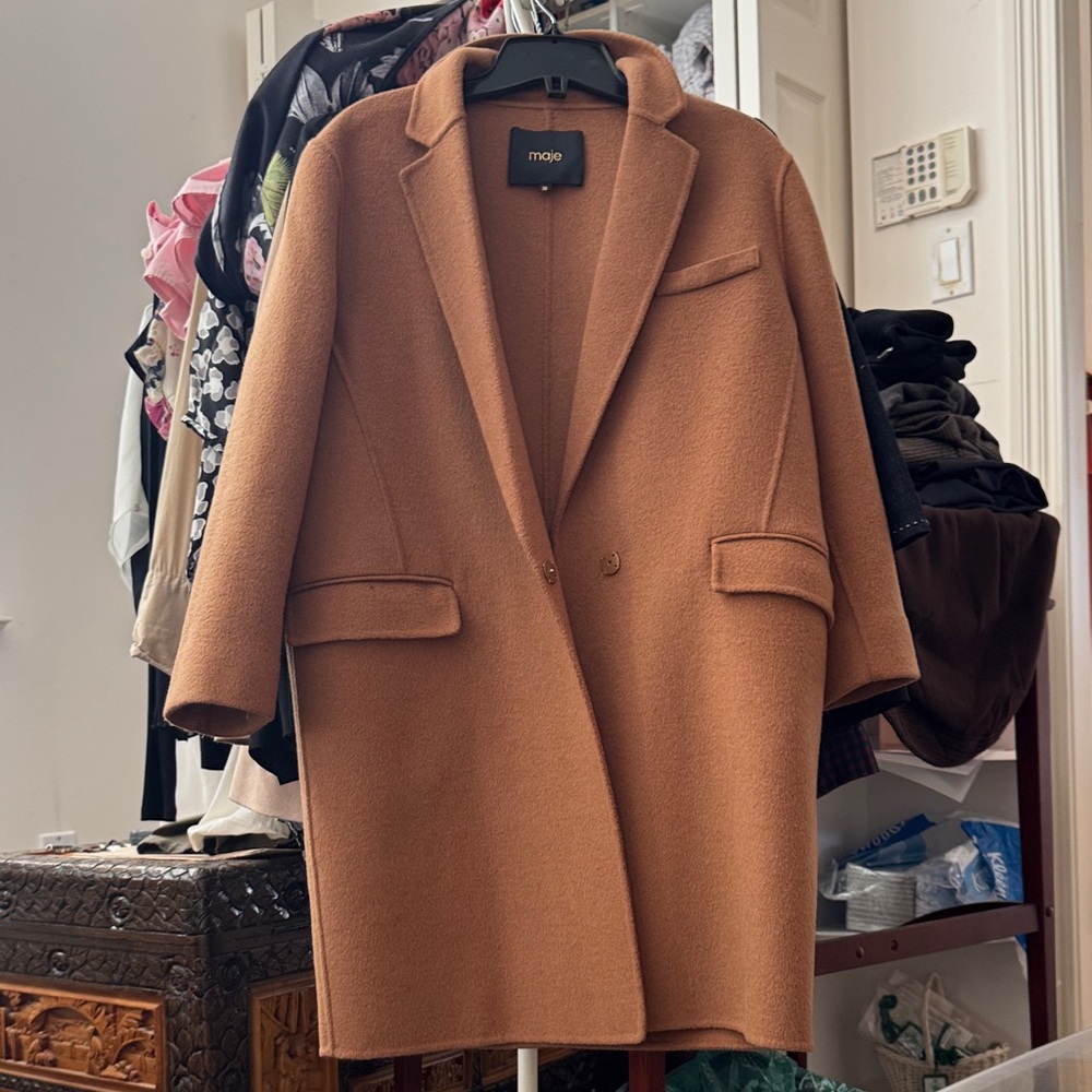 Maje Camel Wool Blend Pea Coat